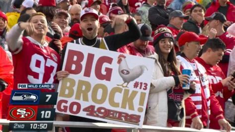 big cock brock|FOX shows fan’s great Brock Purdy sign during playoff game.